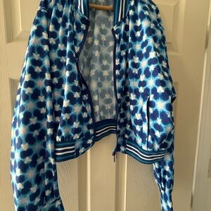 Free People Blue Patterned Bomber Jacket